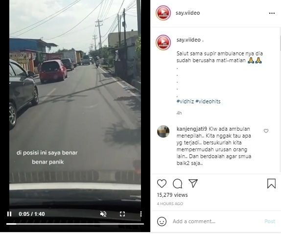 Viral Video Menegangkan dari dalam Ambulans. (Instagram/@say.viideo)