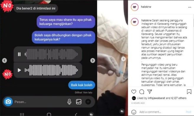 Viral video vaksinasi COVID-19 palsu di Karawang. (@halokrw)