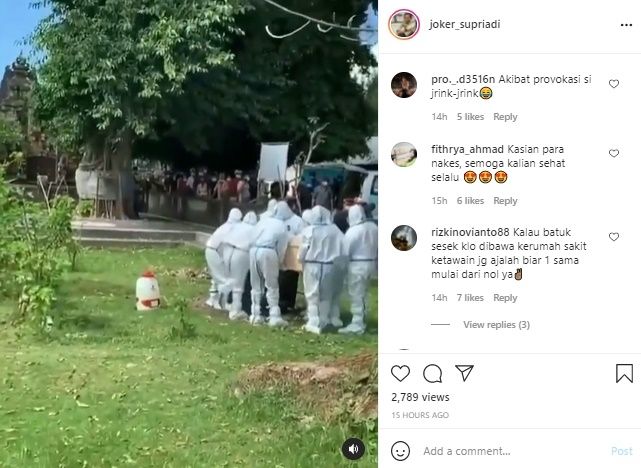 Viral Nakes Pakai APD Ditertawakan dan Dihina Saat Urus Jenazah Covid-19. (Instagram/@joker_supriadi)