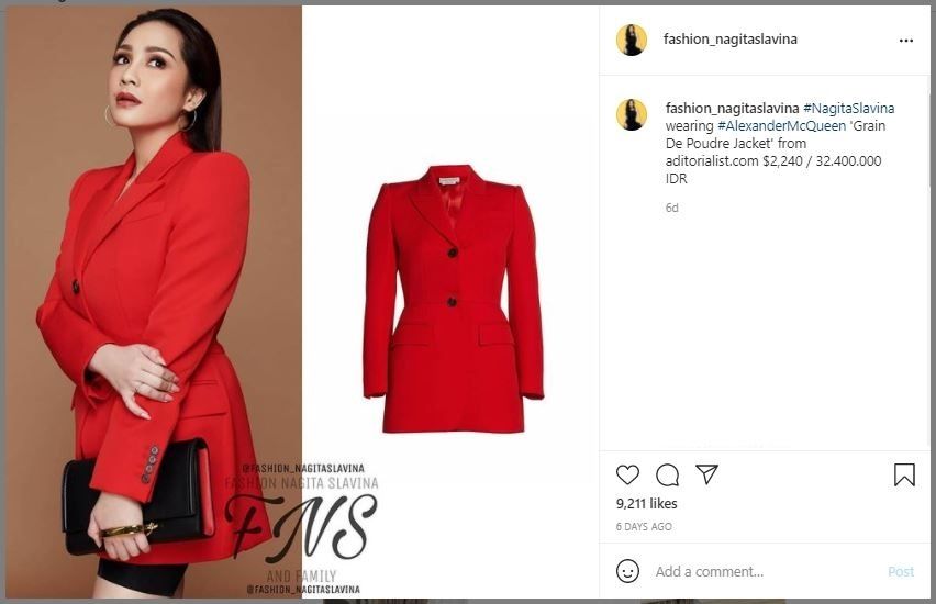 Harga Blazer Merah Nagita Slavina Jadi Sorotan (instagram.com/fashion_nagitaslavina)