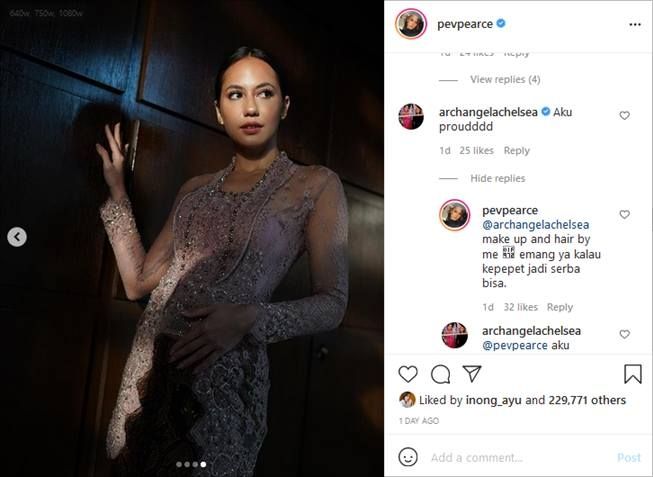 Pevita Pearce dandan sendiri saat kondangan. (Instagram/@pevpearce)
