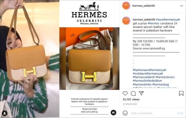 Harga tas Hermes hadiah bos MS Glow untuk Aurel. (Instagram/@hermes_selebritii)