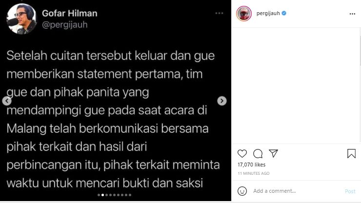 Postingan Gofar Hilman (Instagram.com)