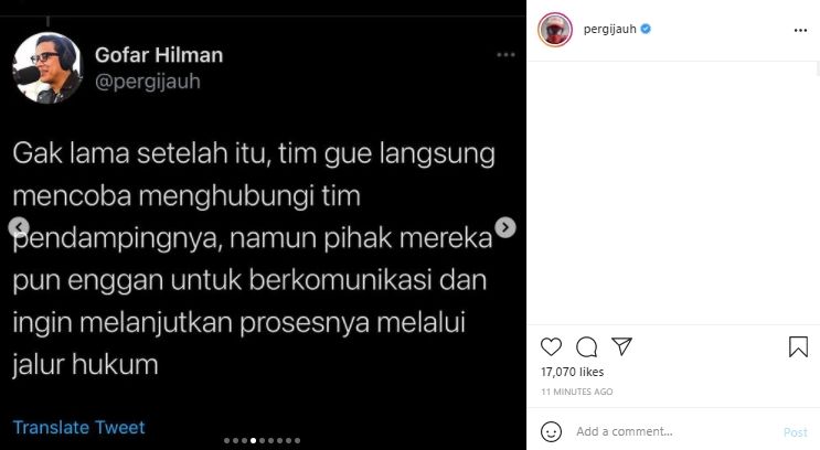 Postingan Gofar Hilman (Instagram.com)