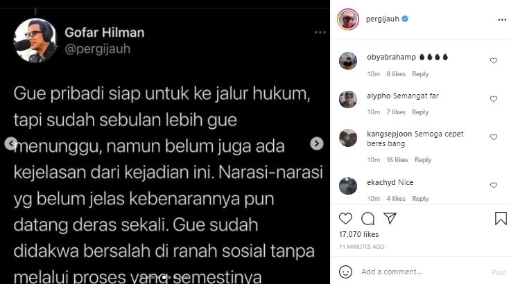 Postingan Gofar Hilman (Instagram.com)