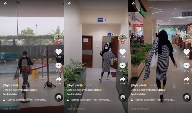 Viral cewek ubah celana kulot jadi dress ootd jalan-jalan ke mal. (TikTok/@mbakninid4)