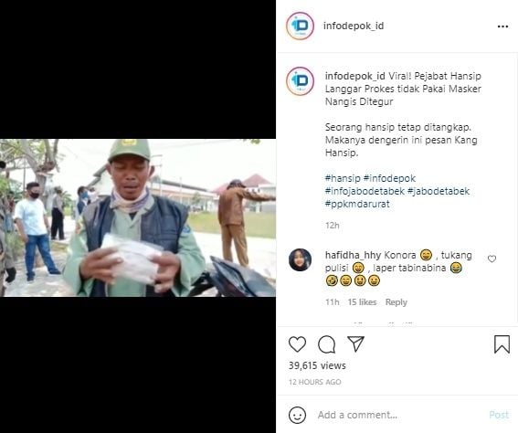 Viral Momen Kocak Hansip Nangis Sesegukan. (Instagram/@infodepok_id)