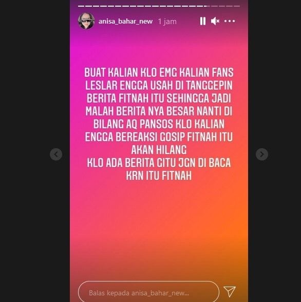 Anisa Bahar bantah hina Lesti Kejora. [Instagram]