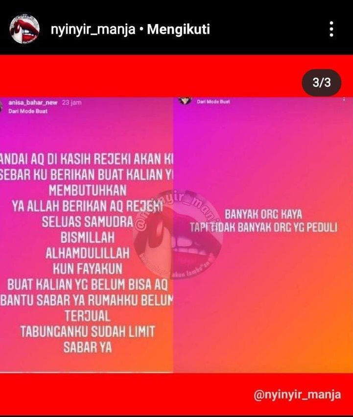 Anisa Bahar sindir Lesti Kejora. [Instagram]