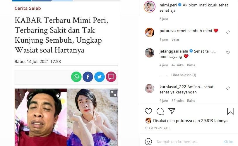 Diberitakan Sakit Parah dan Tulis Surat Wasiat, Mimi Peri Tegas Bilang