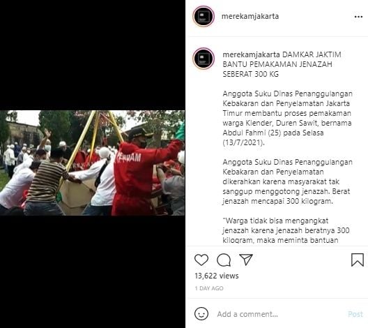 Viral Detik-detik Dramatis Pemakaman Jenazah Berat 300 Kilogram di Jakarta. (Instagram/@merekamjakarta)