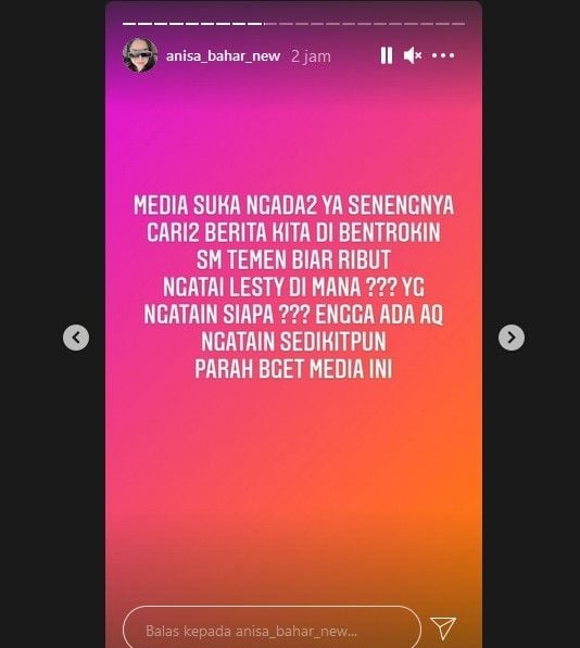 Anisa Bahar bantah menghina Lesti Kejora. [Instagram]