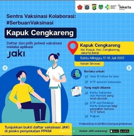 Pemprov DKI Jakarta buka vaksinasi COVID-19 massal di 5 lokasi, Sabtu dan Minggu 17-18 Juni 2021. (@jsdab)