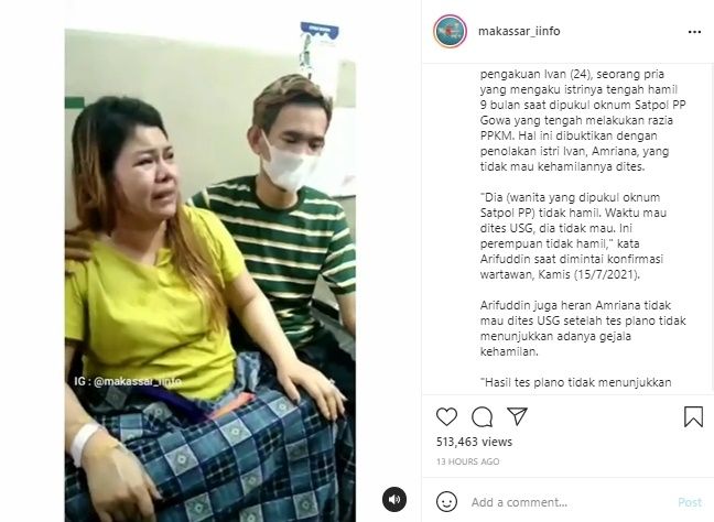 Pemkab Gowa Bongkar Wanita Yang Dipukul Satpol PP Tak Hamil. (Instagram/@makassar_iinfo)