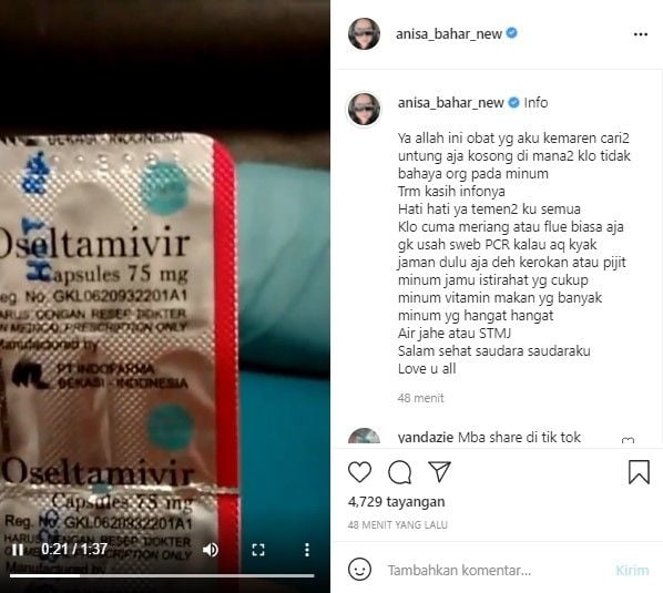 Obat Oseltamivir (Instagram)