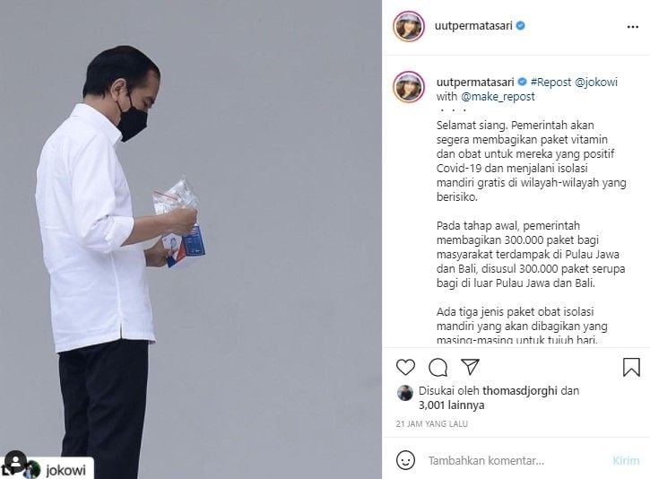 Unggahan Uut Pernatasari (Instagram)