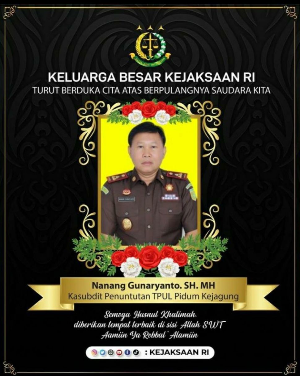 Kasubdit Penuntutan TPUL Pidana Umum Kejaksaan Agung, Nanang Gunaryanto, dikabarkan meninggal dunia pada Jumat (16/7/2021) ini. (Ist)