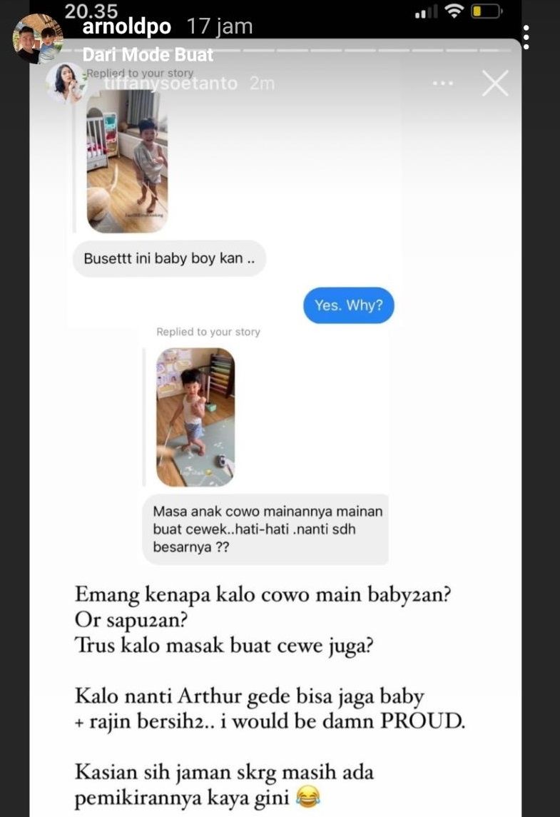 Anak Chef Arnold dikomentari warganet gara-gara bermain sapu. [Instagram]