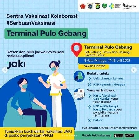 Pemprov DKI Jakarta buka vaksinasi COVID-19 massal di 5 lokasi, Sabtu dan Minggu 17-18 Juni 2021. (@jsdab)