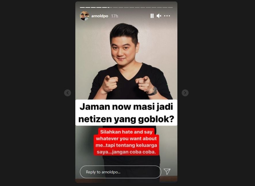 Chef Arnold marah lihat anaknya dinyinyirin netizen. (Instagram/arnoldpo)