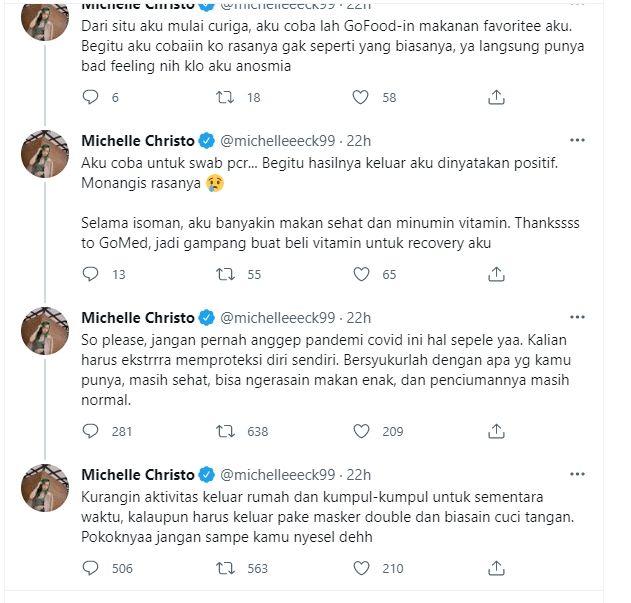 Mantan personel JKT48, Michelle Christo mendapatkan banyak kritik soal imbauan prokes. (Twitter/michelleeeck99)