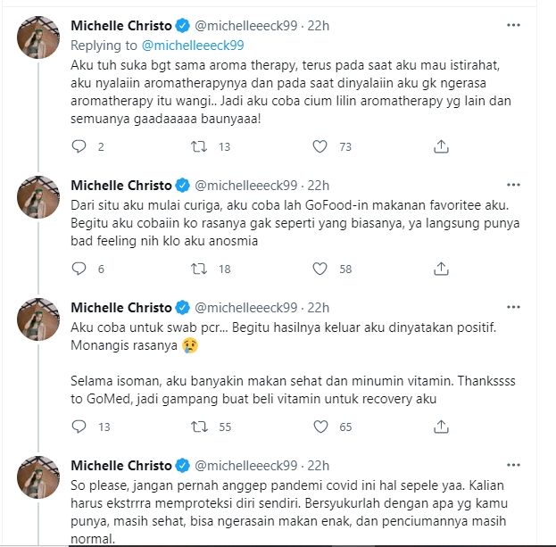 Mantan personel JKT48, Michelle Christo mendapatkan banyak kritik soal imbauan prokes. (Twitter/michelleeeck99)