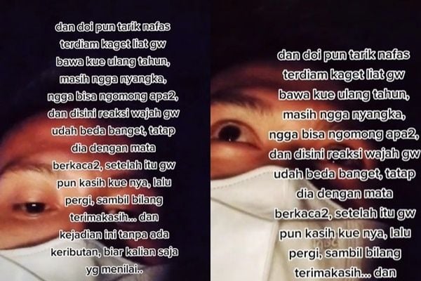 Viral Cowok Berkaca-kaca Bawa Kue Ultah. (TikTok)