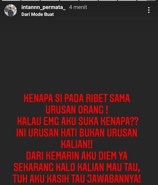 Intan Permata memberi pernyataan soal kabar hubungan spesialnya dengan Choky Andriano. [Instagram]