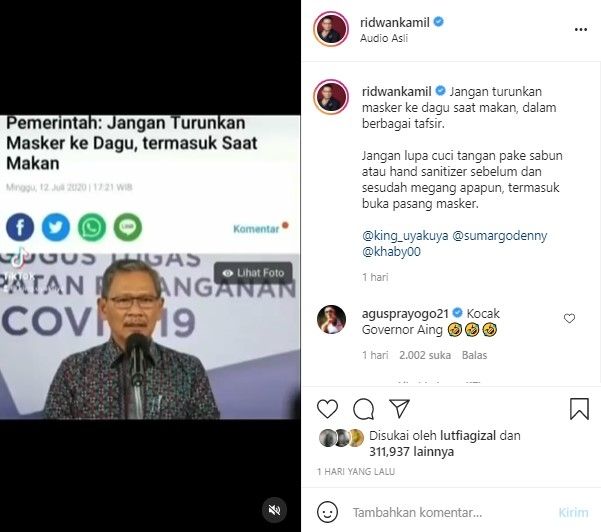 Unggahan Ridwan Kamil (Instagram)