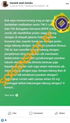 CEK FAKTA Tabung Selam Bisa Dipakai sebagai Pengganti Tabung Oksigen Medis. (Turnbackhoax.id)