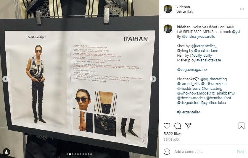 Potret Raihan model YSL pertama dari Indonesia. (Instagram/kidehan)