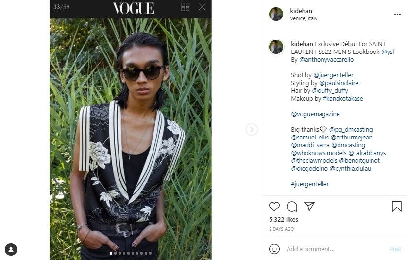 Potret Raihan model YSL pertama dari Indonesia. (Instagram/kidehan)