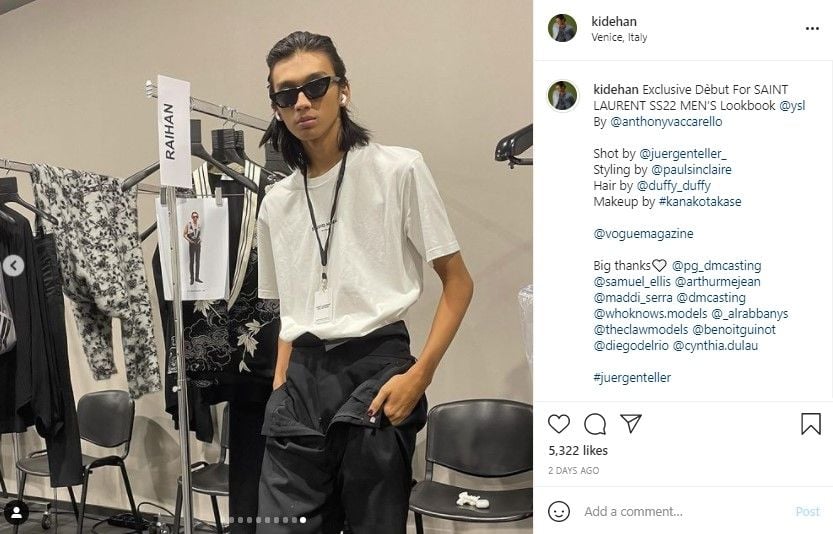 Potret Raihan Fahrizal model YSL pertama dari Indonesia. (Instagram/kidehan)