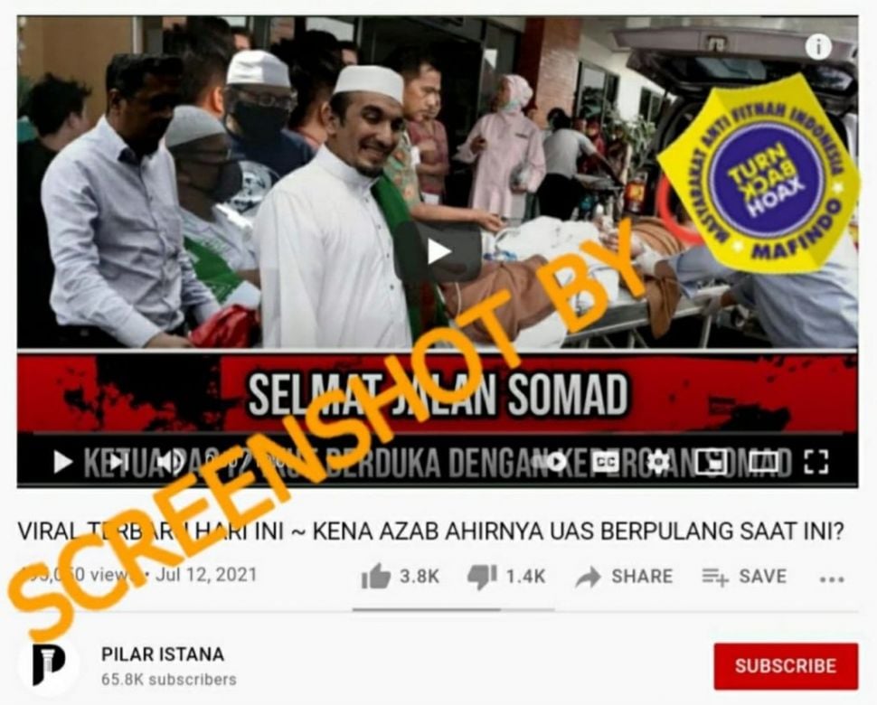 Cek Fakta soal video viral UAS dikabarkan meninggal. (turnbackhoax.id)