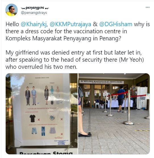 Viral Wanita Ditolak Masuk Tempat Vaksin karena Rok di Atas Lutut (twitter.com/penangstrays)