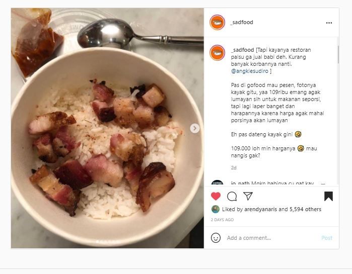 Beli nasi babi tak sesuai ekspektasi (Instagram @_sadfood)