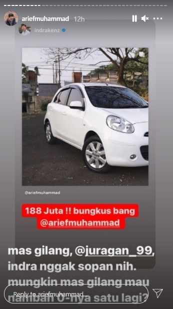 Fakta Arief Muhammad lelang mobil korban pinjol. (Instagram/ariefmuhammad)