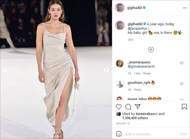 Gigi Hadid dalam acara fashion show Jacquemus Fall 2020. (Instagram/@gigihadid)