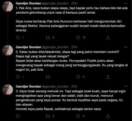 Dosen UI Kritik Perubahan Statuta UI. (Twitter/@gandjar_bondan)