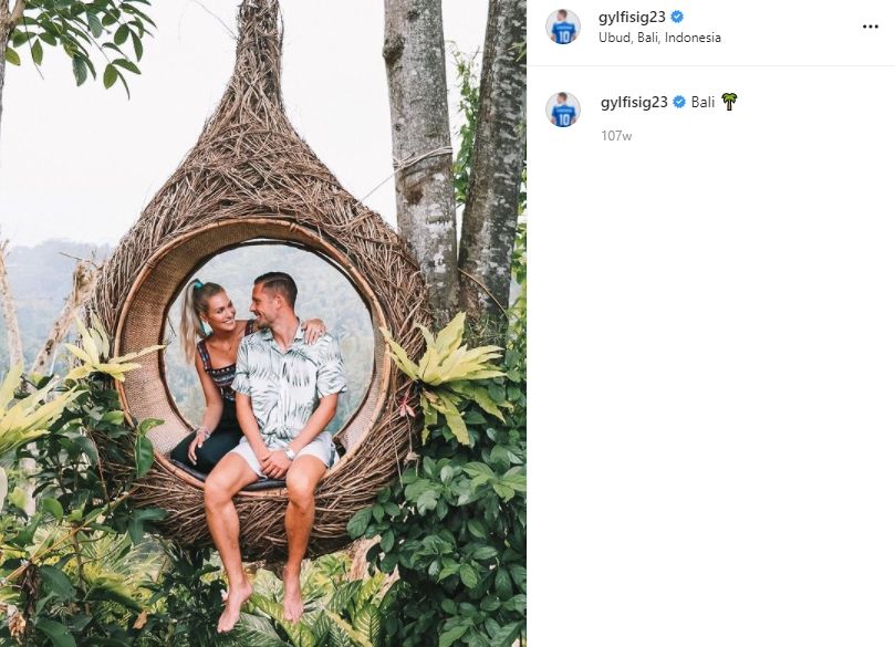 Gylfy Sigurdsson dan istrinya liburan ke Bali, Indonesia. (Instagram/gylfisig23)