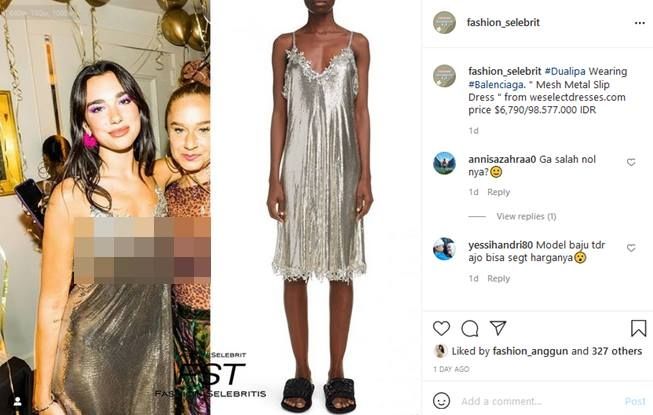 Harga dress Dua Lipa di acara pesta ulang tahun pacar. (Instagram/@fashion_selebrit)