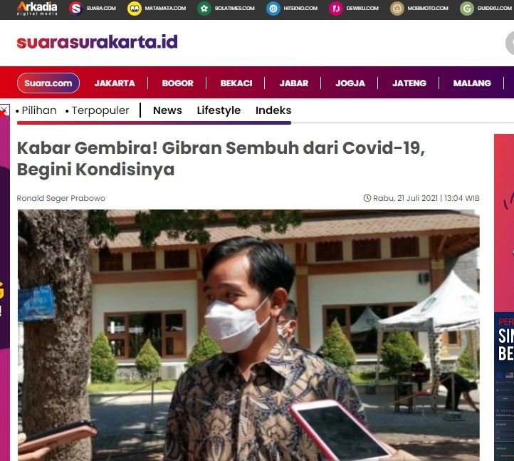 Fakta Gibran Rakabuming lumpuh total usai minum obat Covid-19 (Suara.com)