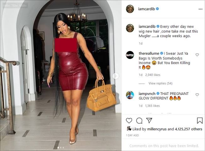 OOTD Cardi B pakai sepatu hak tak kasat mata dan tas Rp1 miliar. (Instagram/@iamcardib)