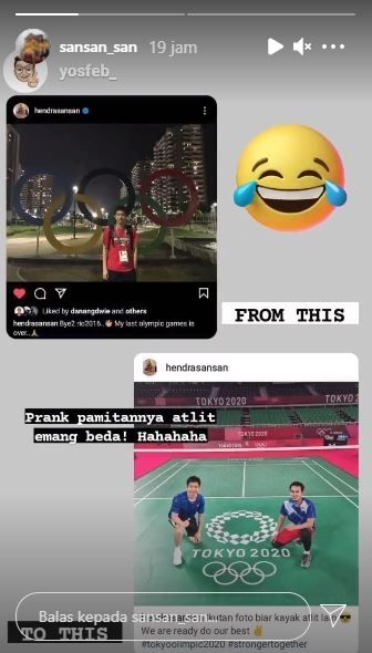 Hendra Setiawan bikin prank pamitan ala atlet ke istrinya. (Instagram/sansan_san)