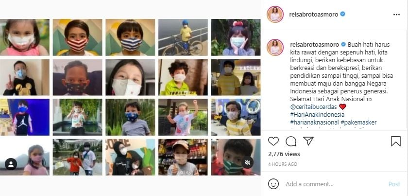 Ucapan Selamat Hari Anak Nasional 2021 dari Dokter Reisa Broto Asmoro. (Instagram)