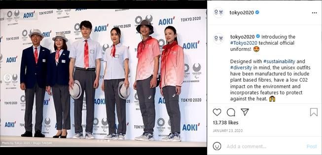 Seragam atlet paling modis di Olimpiade Tokyo 2020, pertama Jepang. (Instagram/@tokyo2020)