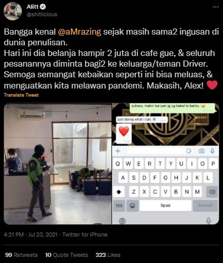 Viral Selebtwit Borong Makanan Di Cafe Teman Semua Pesanan Dibagi Ke Driver Ojol Berita Hits