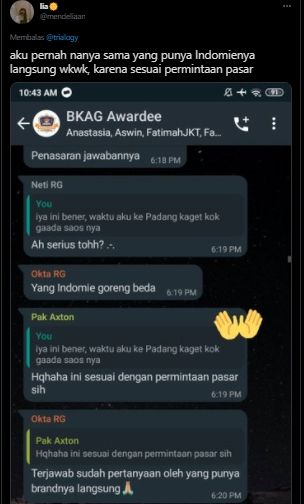 Komentar warganet soal beda Indomie Goreng di Jawa dan Sumatera. (Twitter/mendeliann)