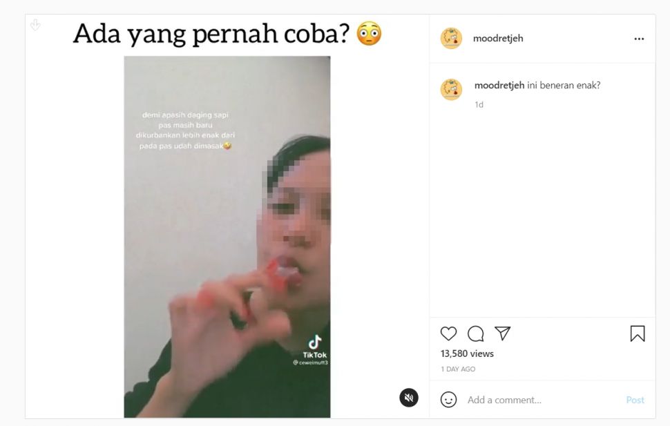 Makan daging kurban mentah (Instagram @moodretjeh)