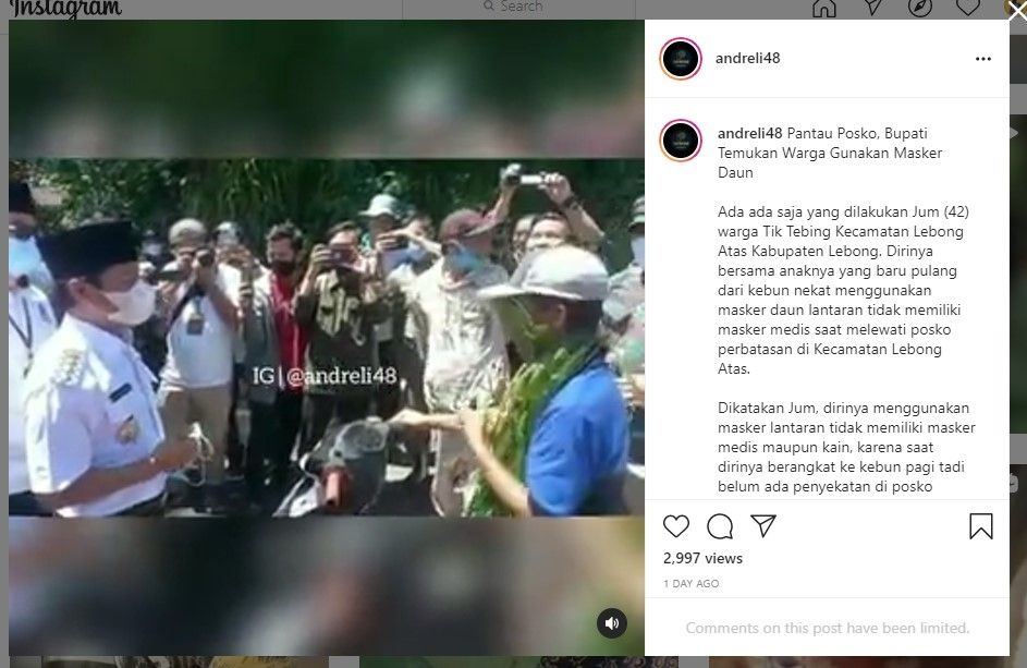 Petani pakai masker daun kelabui petugas (IG)